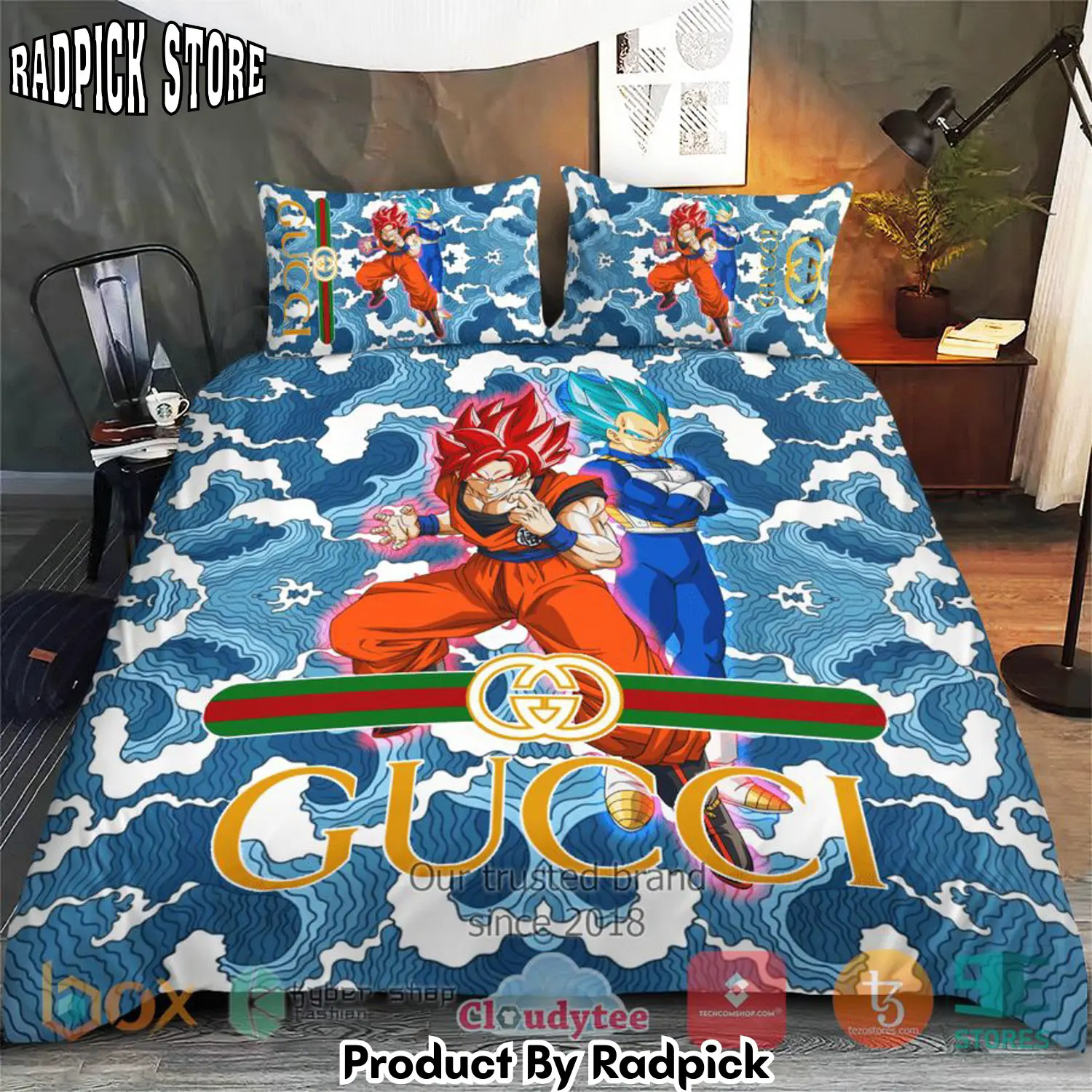 Radpick songoku vegeta blue gucci highend brand bedding set rp3272191